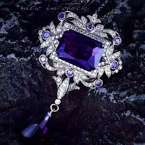 Sterling Silver Amethyst Zircon Charm Pendant Necklace